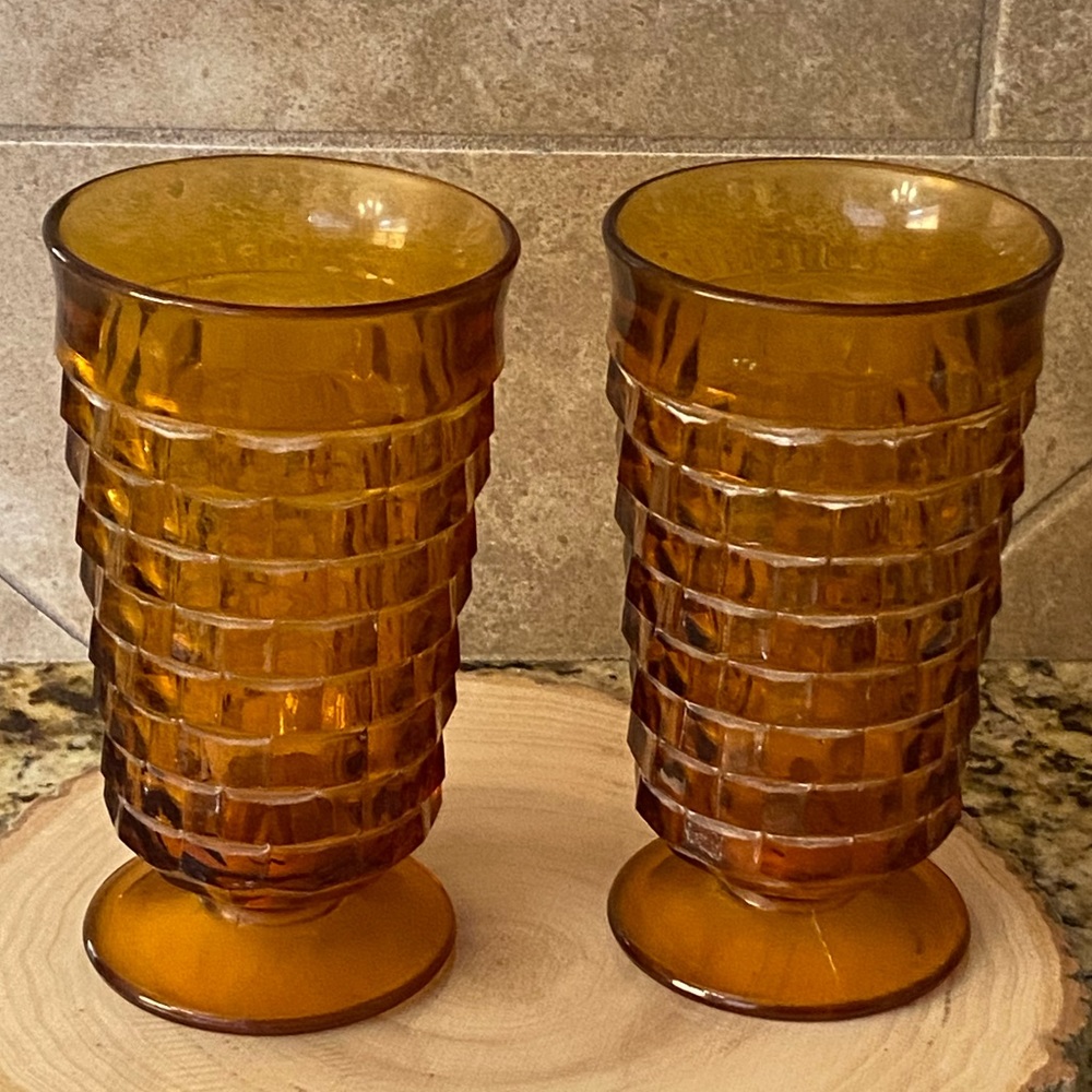 Vintage Indiana Amber Glass Colony Whitehall Footed Pedestal Drinking Tea Glass